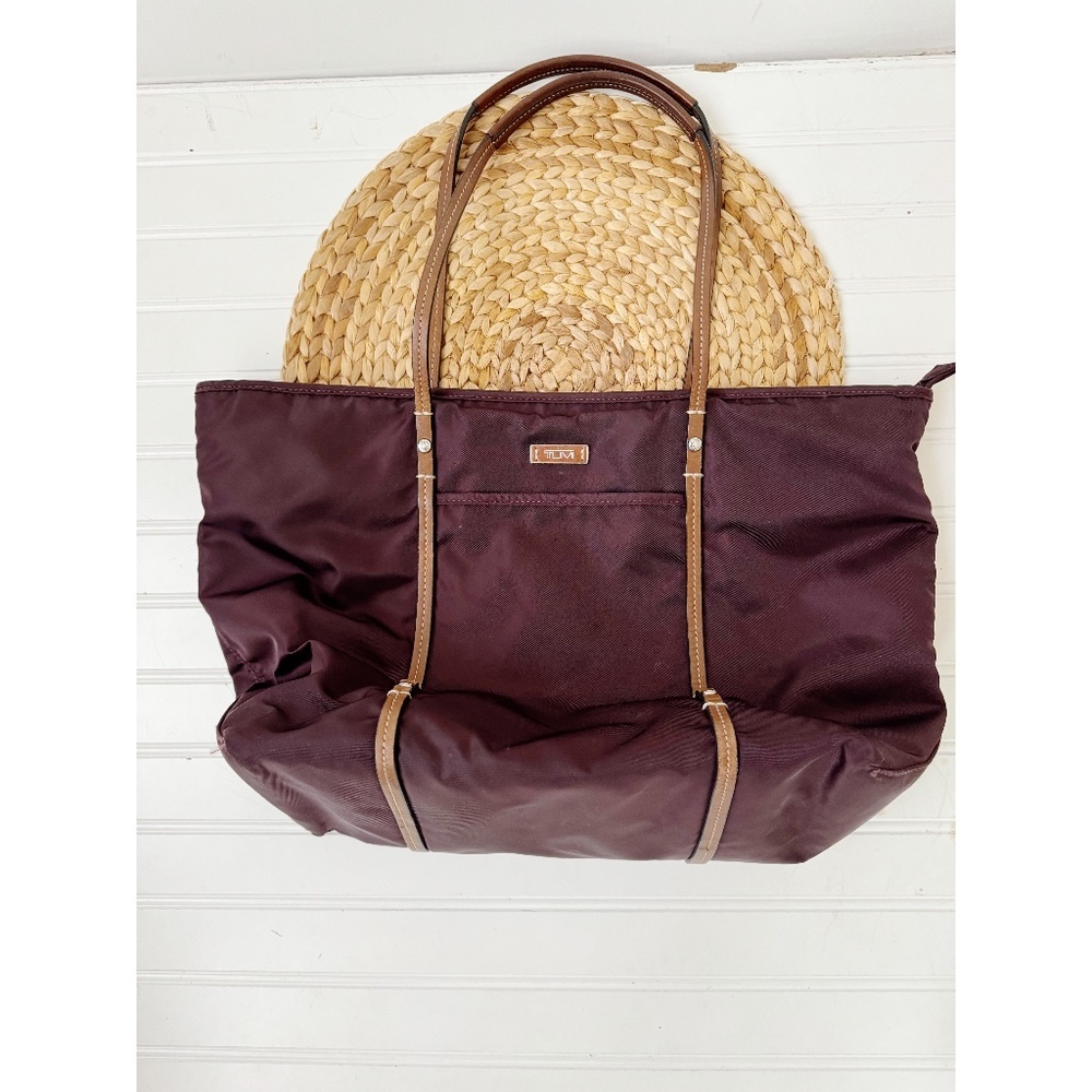 TUMI Purple Nylon & Leather Voyageur Quintessential Zip Double Handle Tote Bag